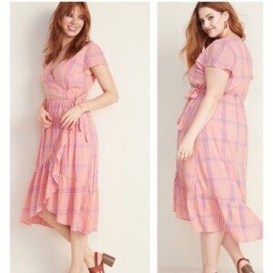 Old Navy Pink Plaid Midi Dress medium M bnwt